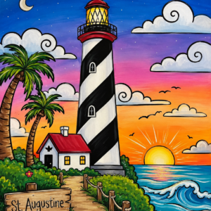 Whimsical Lighthouse at Sunset