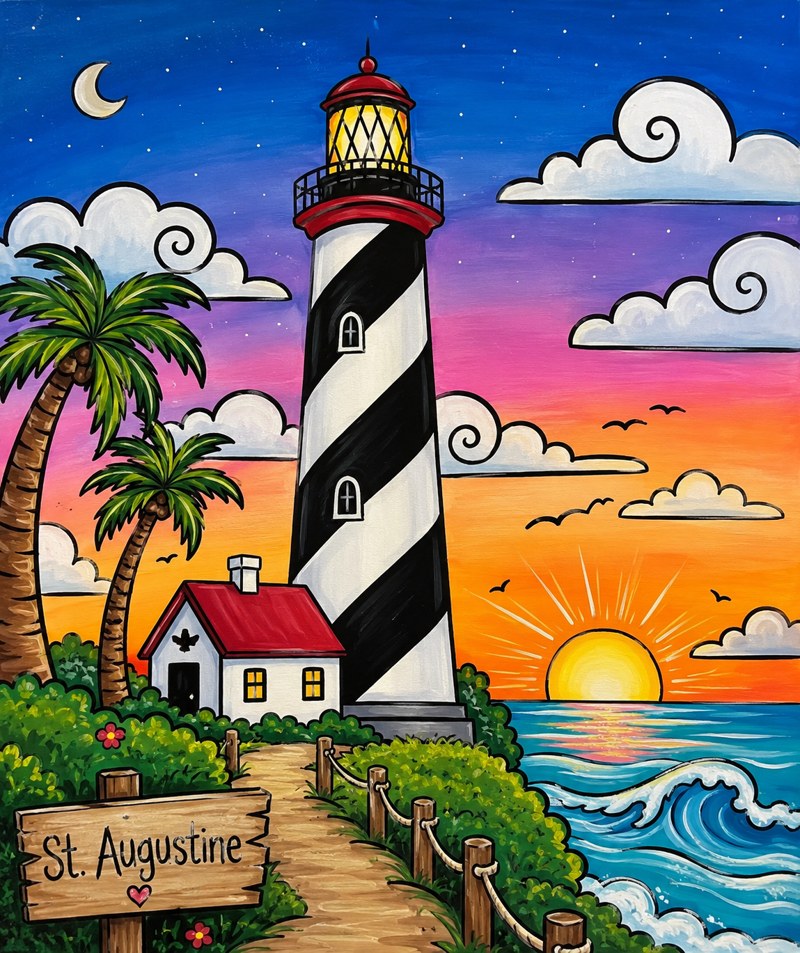 Whimsical Lighthouse at Sunset